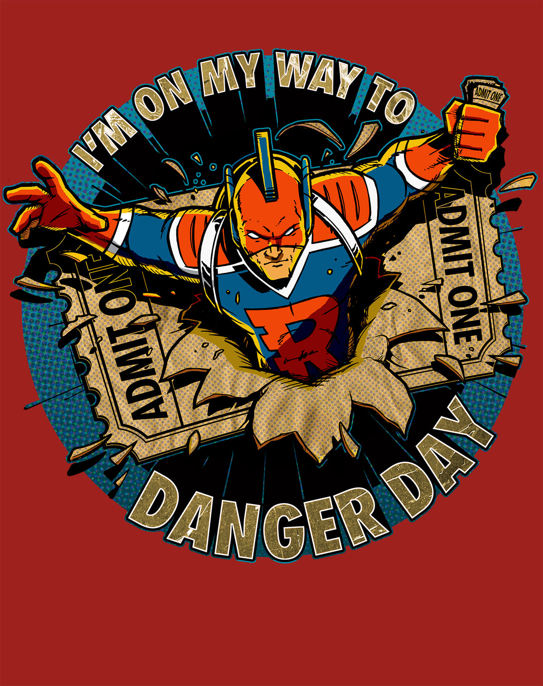 Kevin Smith View Askewniverse Danger Days Logo LDN Edition Official Men's T-Shirt Red - Urban Species Design Close Up