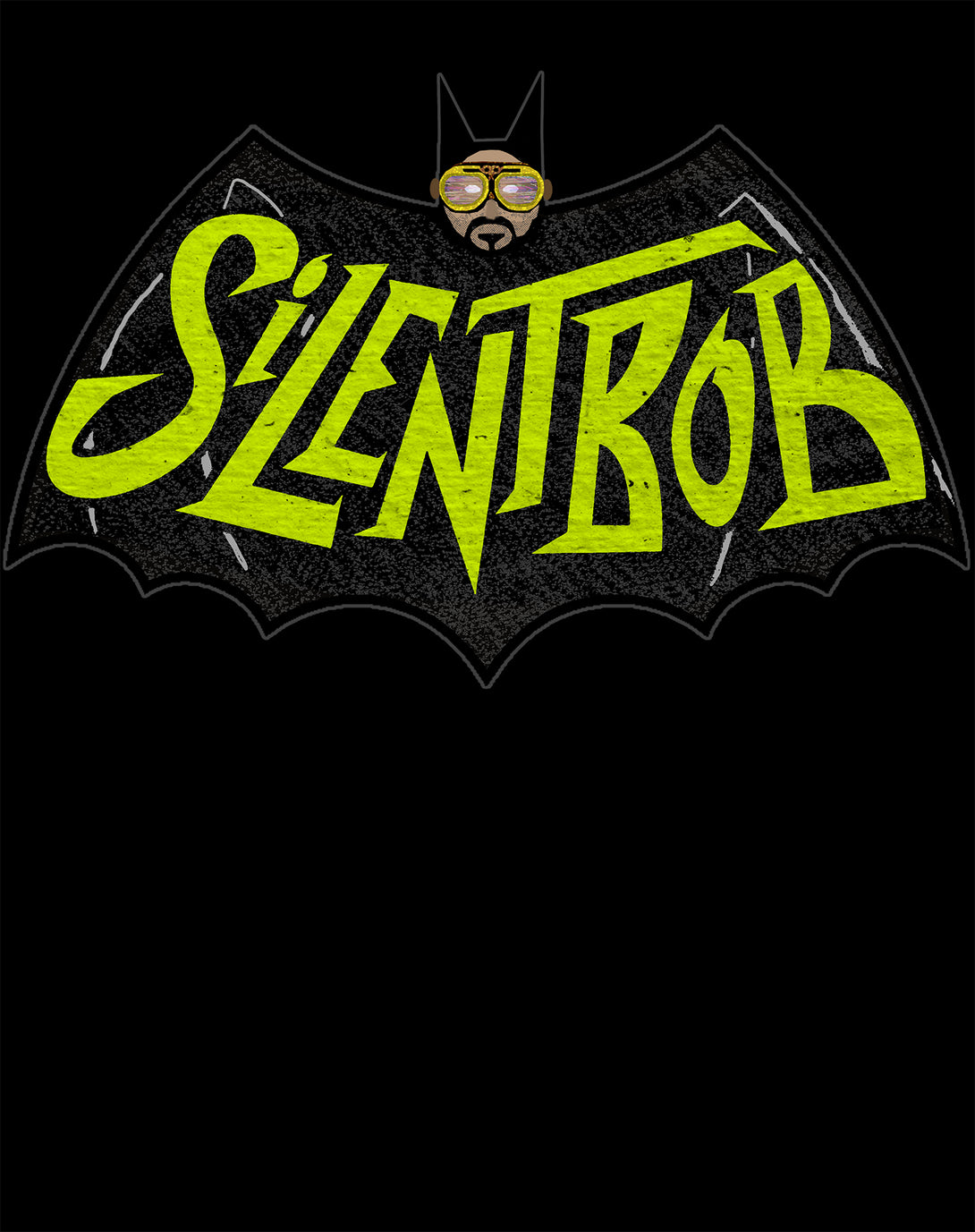 Kevin Smith View Askewniverse Logo Silent Bat Bob Official Men's T-Shirt Black - Urban Species Design Close Up