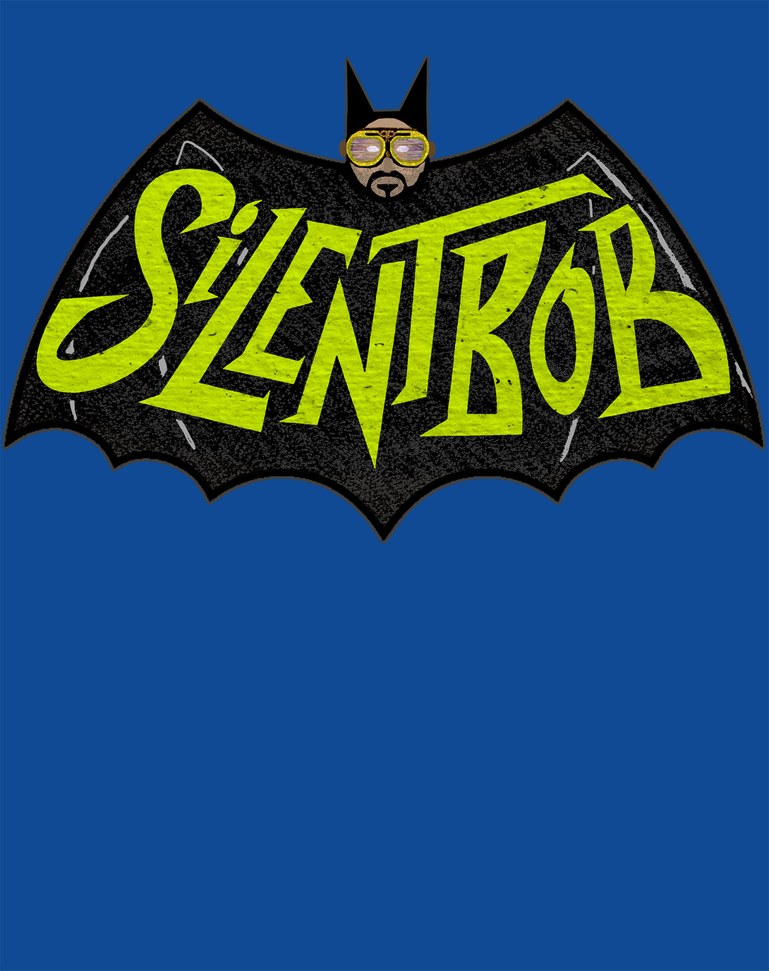 Kevin Smith View Askewniverse Logo Silent Bat Bob Official Men's T-Shirt Blue - Urban Species Design Close Up