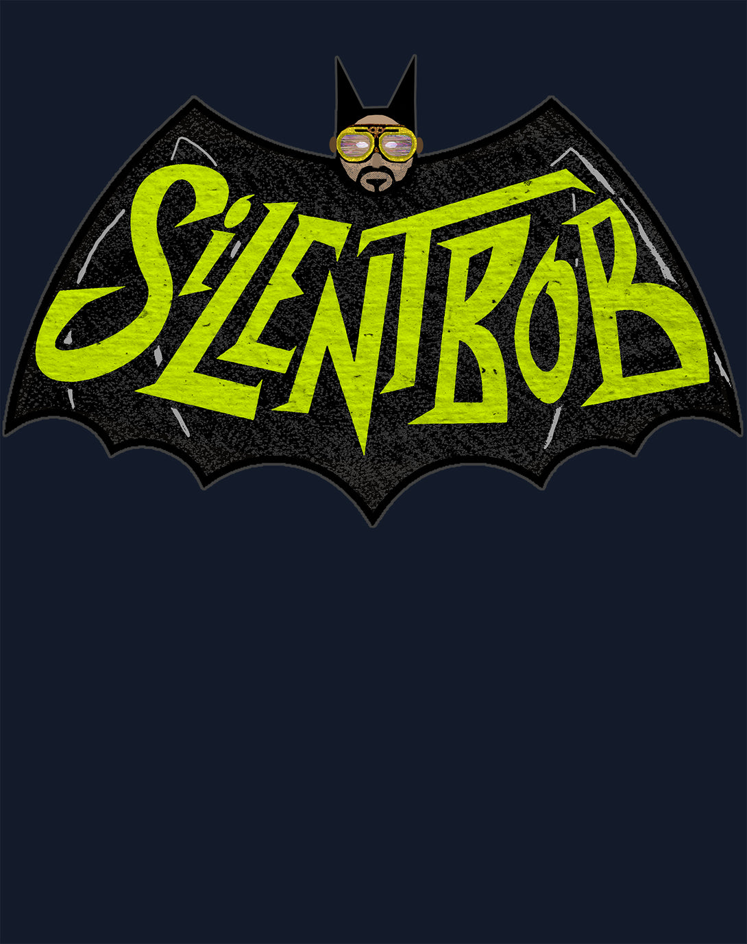 Kevin Smith View Askewniverse Logo Silent Bat Bob Official Men's T-Shirt Navy - Urban Species Design Close Up