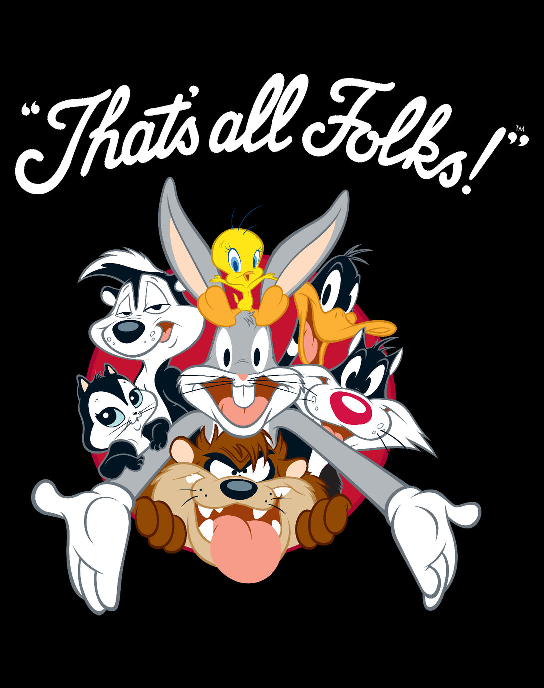 Looney Tunes All Stars That's All Folks Official Women's T-shirt Black - Urban Species Design Close Up