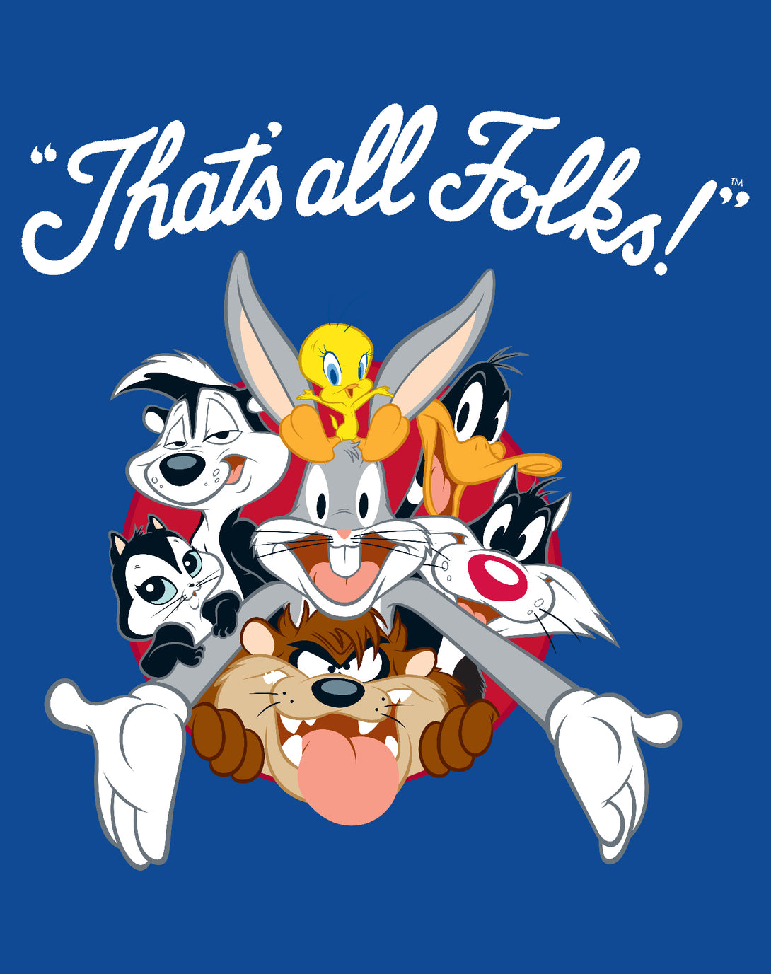 Looney Tunes All Stars That's All Folks Official Kid's T-shirt Blue - Urban Species Design Close Up
