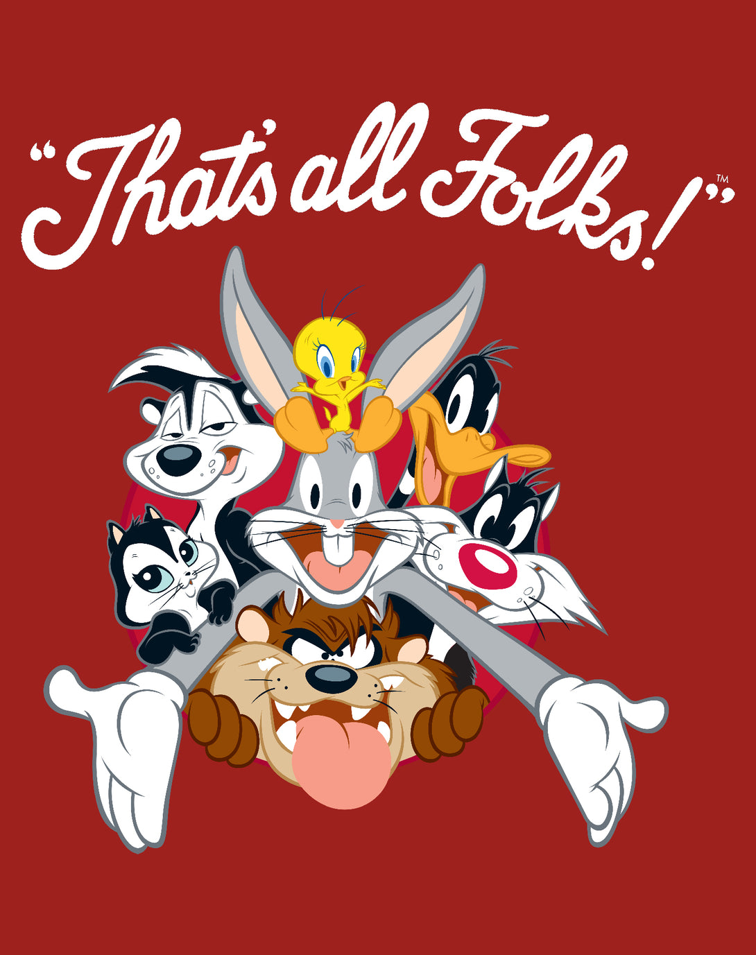 Looney Tunes All Stars That's All Folks Official Women's T-shirt Red - Urban Species Design Close Up