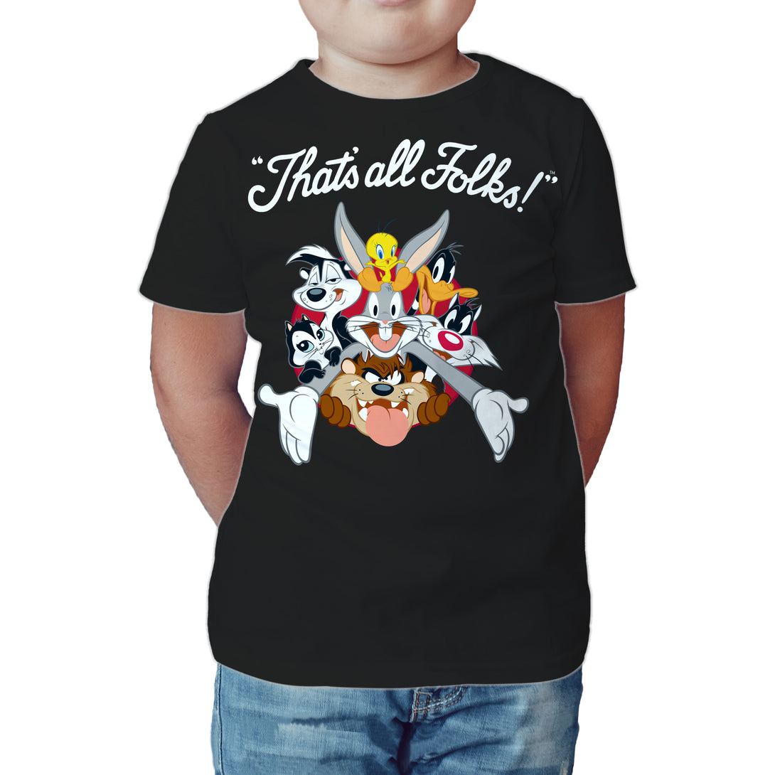 Looney Tunes All Stars That's All Folks Official Kid's T-shirt Black - Urban Species