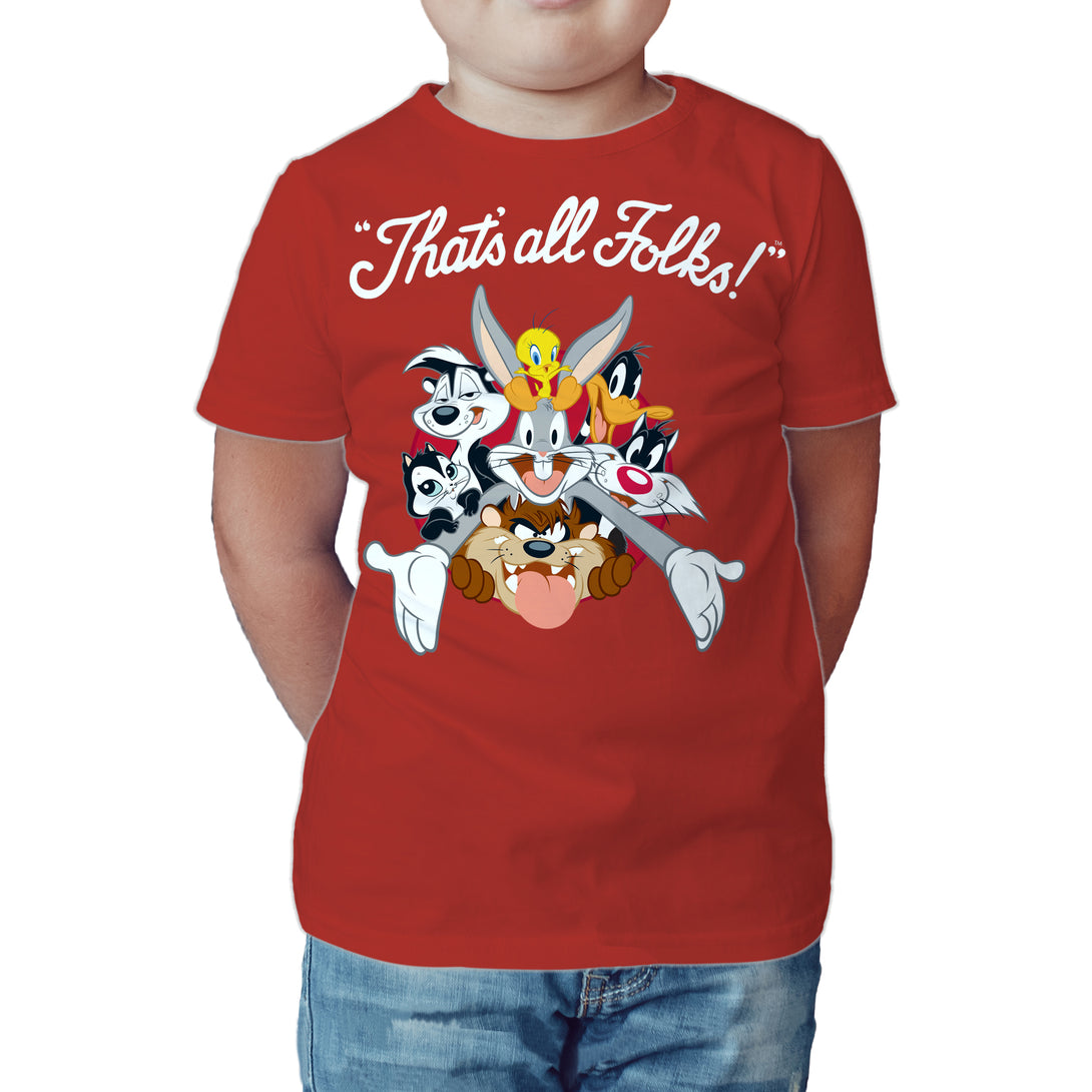 Looney Tunes All Stars That's All Folks Official Kid's T-shirt Red - Urban Species