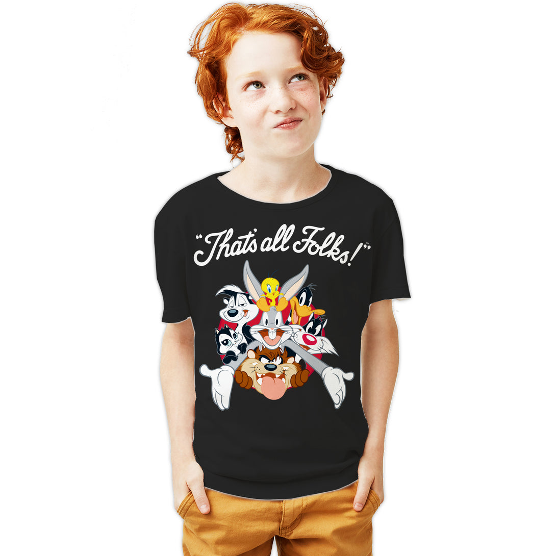 Looney Tunes All Stars That's All Folks Official Youth T-shirt Black - Urban Species