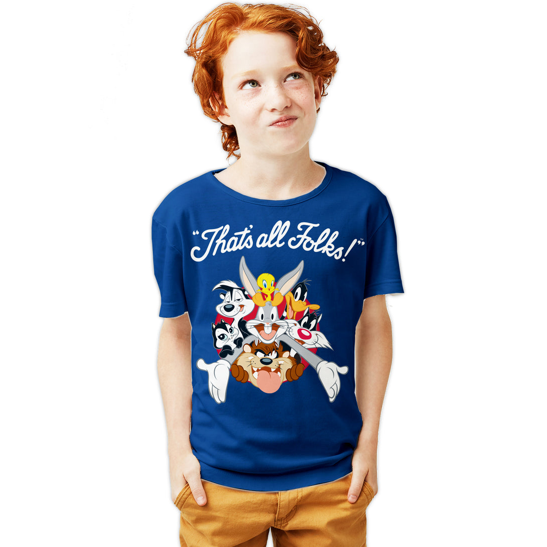 Looney Tunes All Stars That's All Folks Official Youth T-shirt Blue - Urban Species