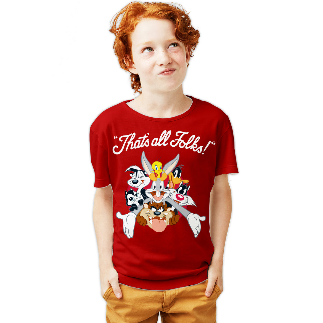 Looney Tunes All Stars That's All Folks Official Youth T-shirt Red - Urban Species