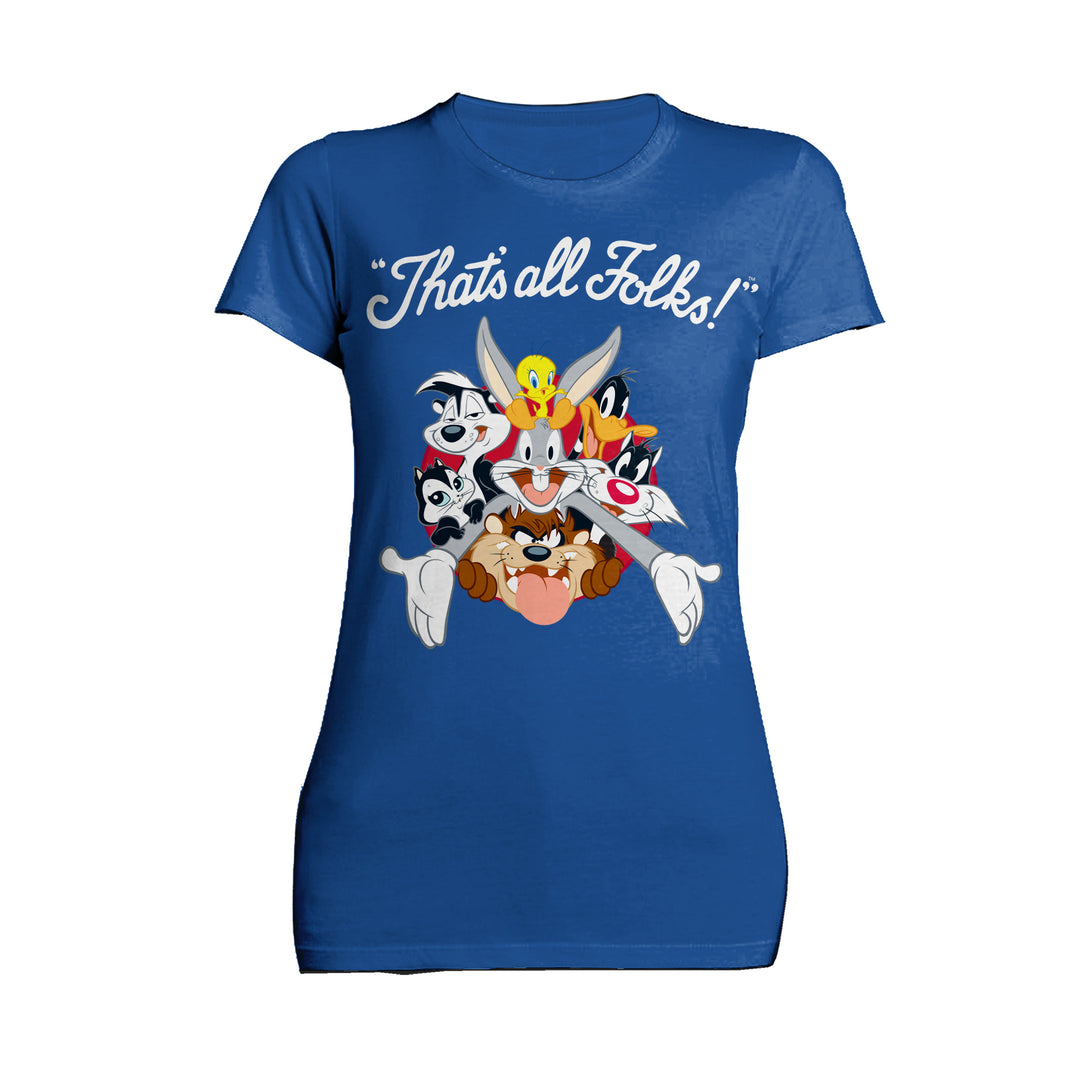 Looney Tunes All Stars That's All Folks Official Women's T-shirt Blue - Urban Species