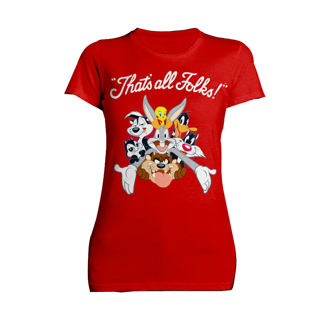 Looney Tunes All Stars That's All Folks Official Women's T-shirt Red - Urban Species