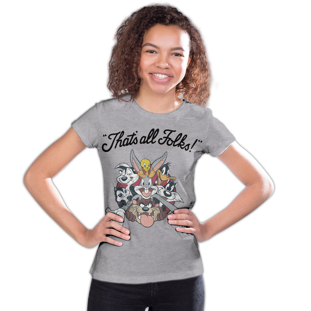Looney Tunes All Stars That's All Folks Official Youth T-shirt Sports Grey  - Urban Species