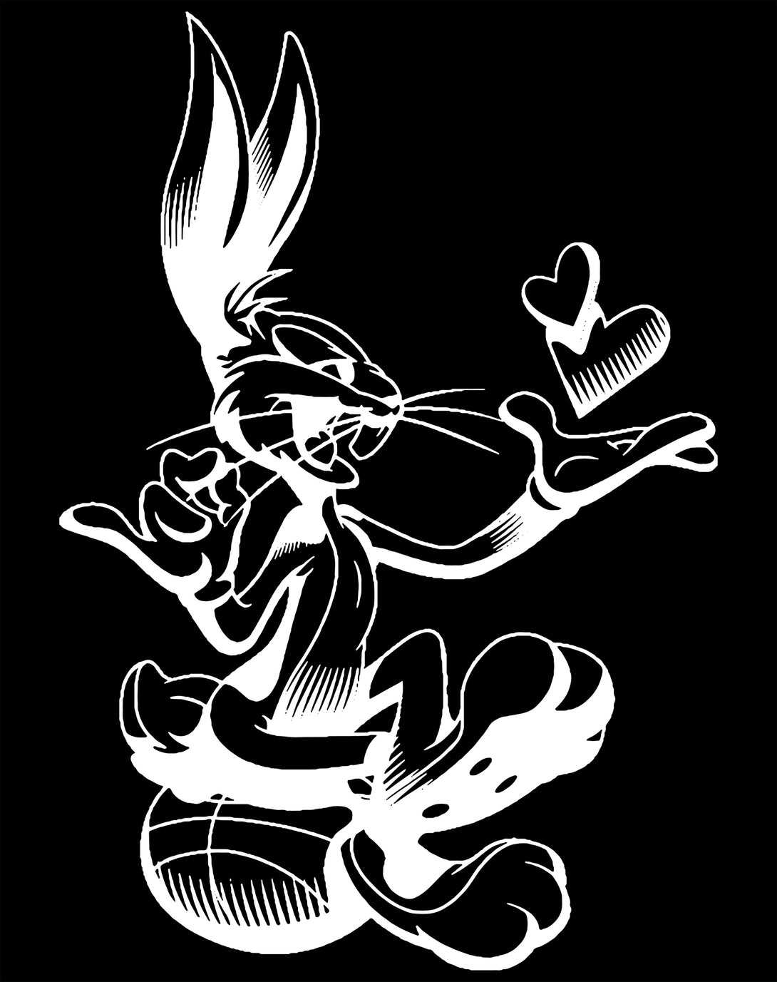 Looney Tunes Bugs Bunny Line Ball Heart Official Men's T-shirt Black - Urban Species Design Close Up