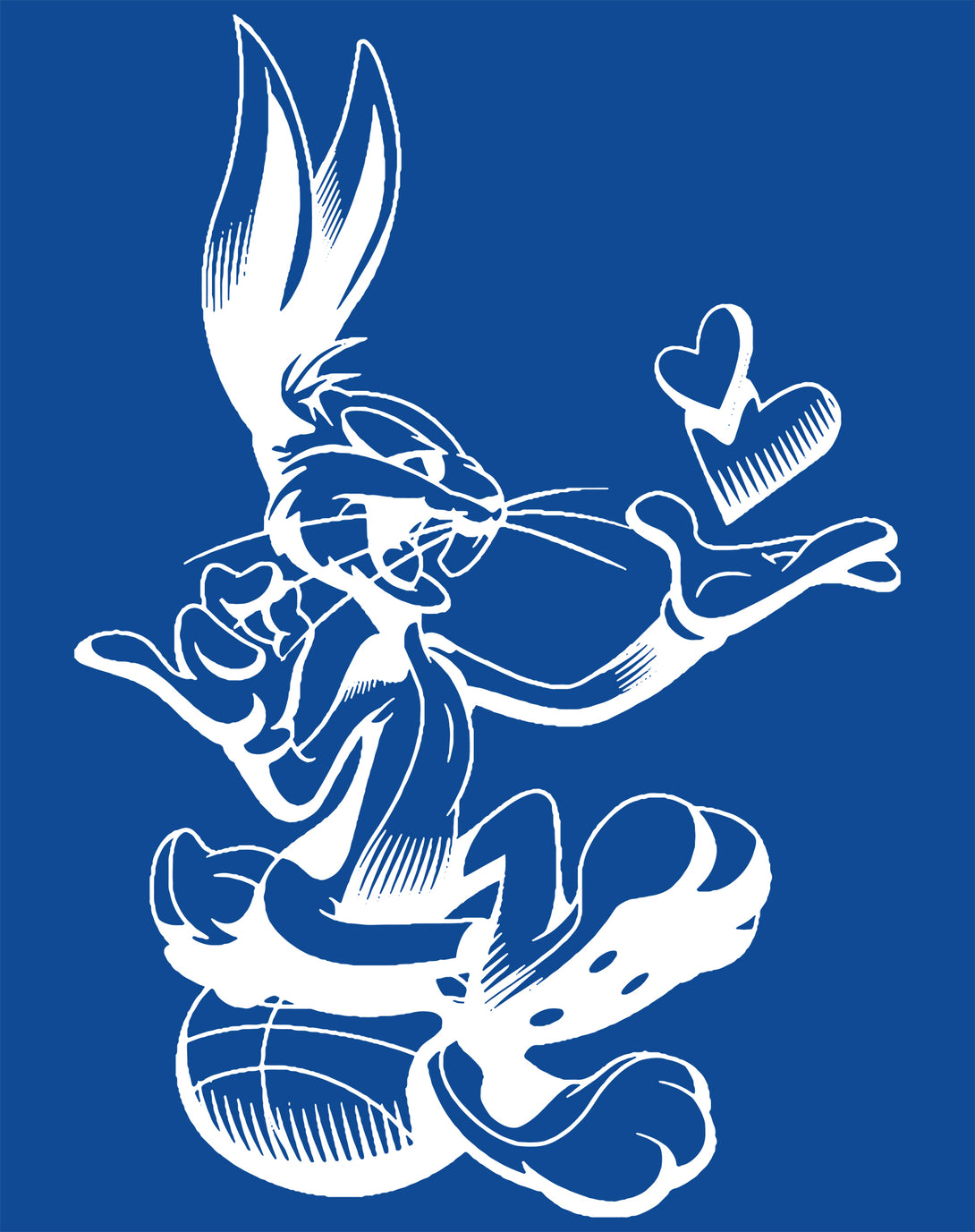 Looney Tunes Bugs Bunny Line Ball Heart Official Men's T-shirt Blue - Urban Species Design Close Up