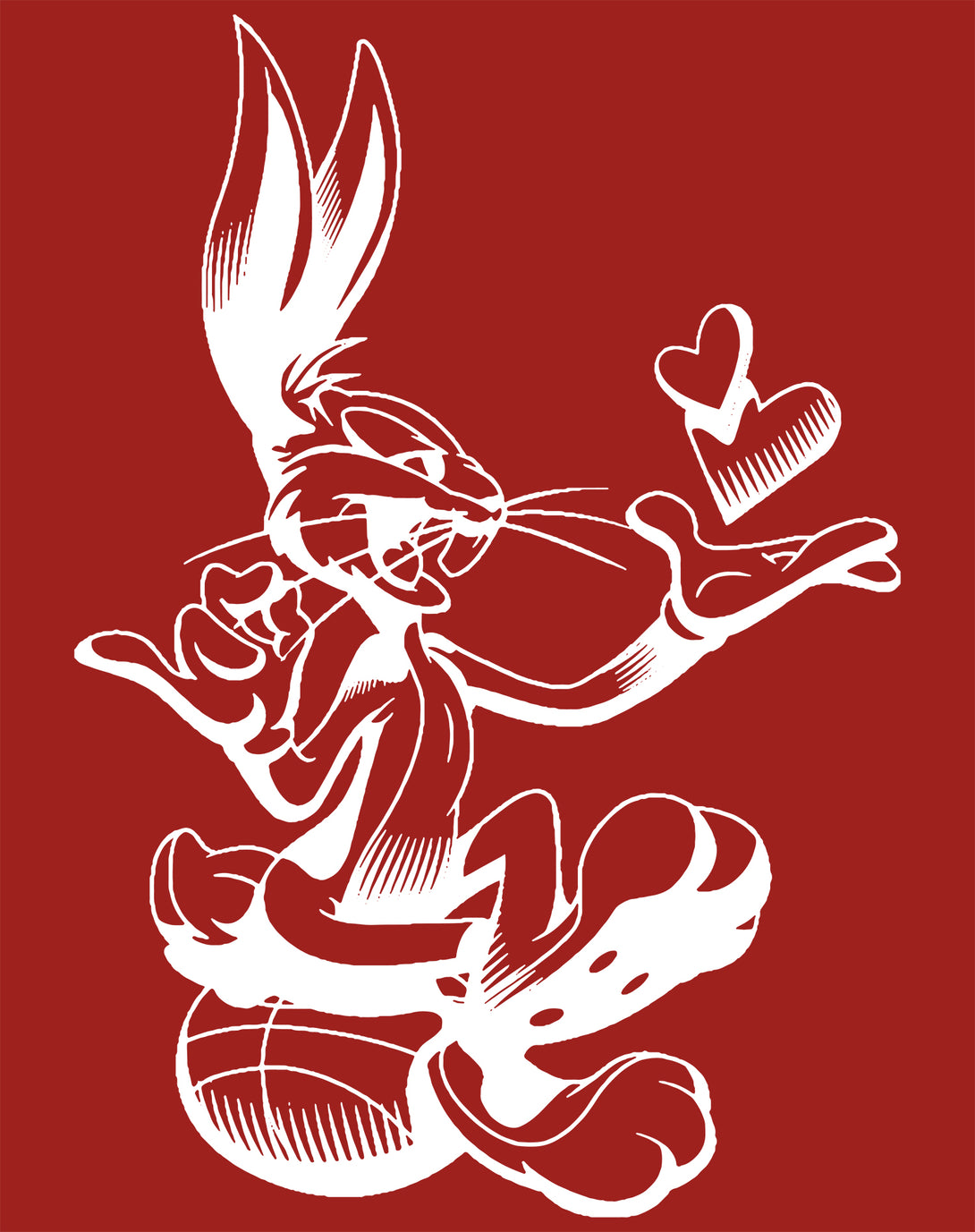 Looney Tunes Bugs Bunny Line Ball Heart Official Men's T-shirt Red - Urban Species Design Close Up