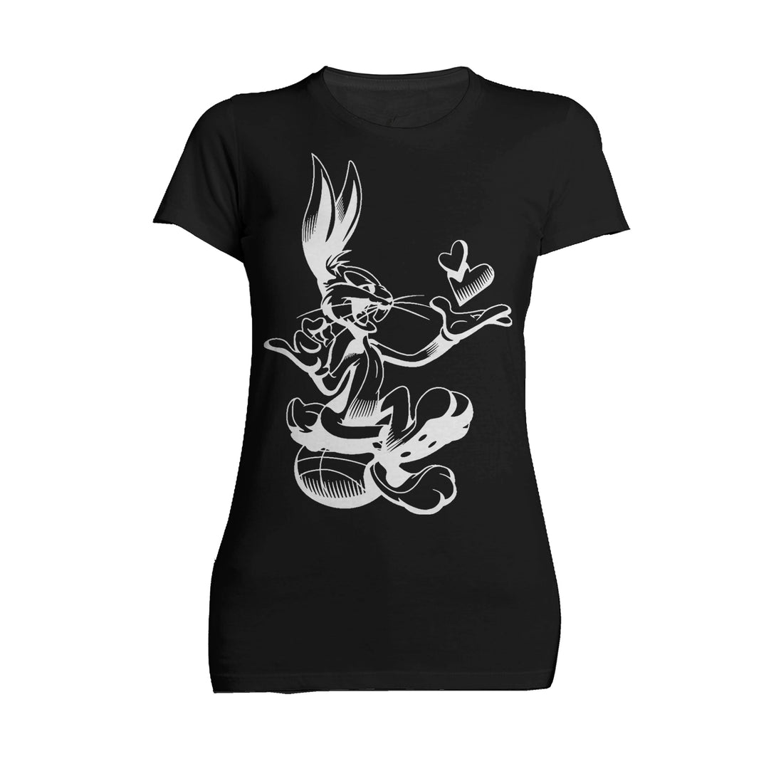 Looney Tunes Bugs Bunny Line Ball Heart Women's T-shirt Black - Urban Species