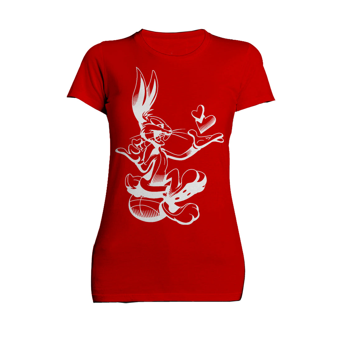 Looney Tunes Bugs Bunny Line Ball Heart Women's T-shirt Red - Urban Species