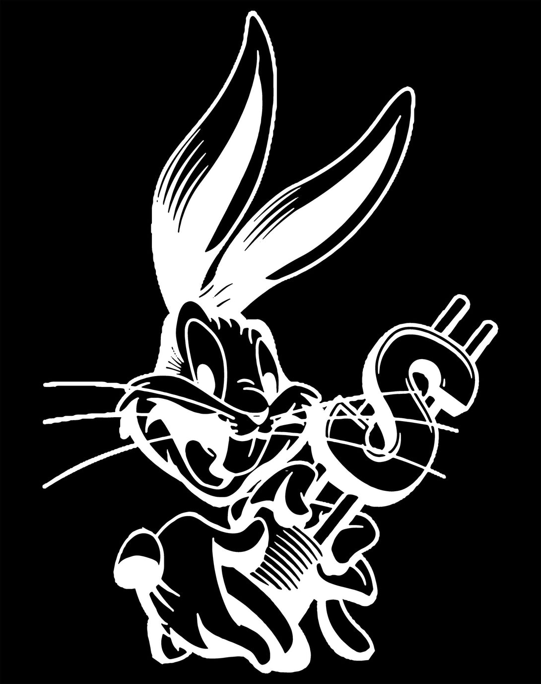 Looney Tunes Bugs Bunny Line Dollar Official Men's T-shirt Black - Urban Species Design Close Up