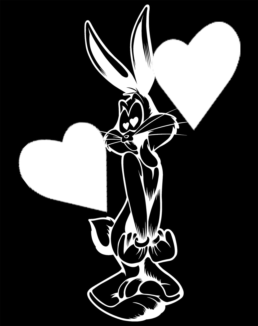 Looney Tunes Bugs Bunny Line Hearts Official Men's T-shirt Black - Urban Species Design Close Up