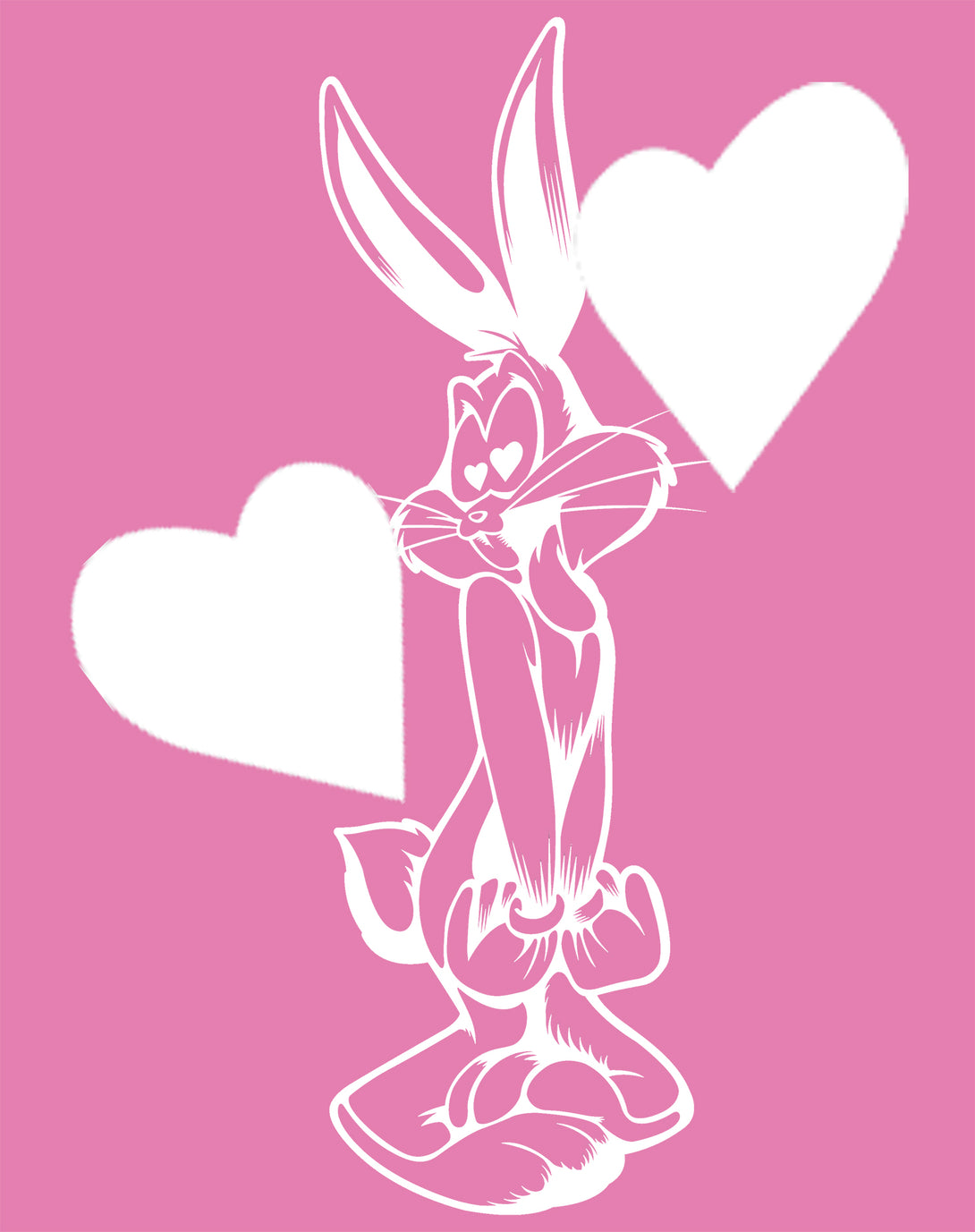 Looney Tunes Bugs Bunny Line Hearts Official Men's T-shirt Pink - Urban Species Design Close Up