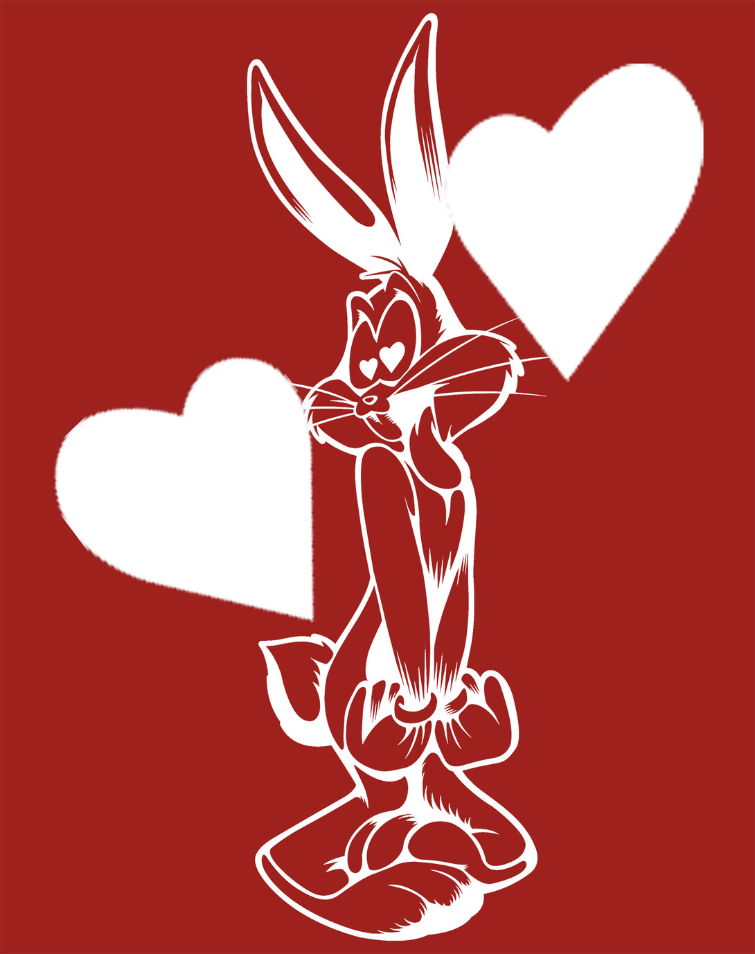 Looney Tunes Bugs Bunny Line Hearts Official Men's T-shirt Red - Urban Species Design Close Up