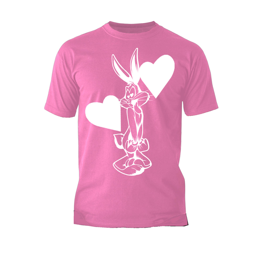 Looney Tunes Bugs Bunny Line Hearts Official Men's T-shirt Pink - Urban Species
