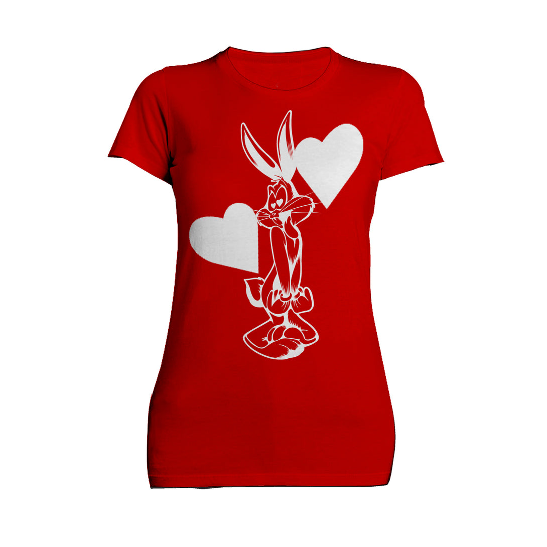 Looney Tunes Bugs Bunny Line Hearts Women's T-shirt Red - Urban Species