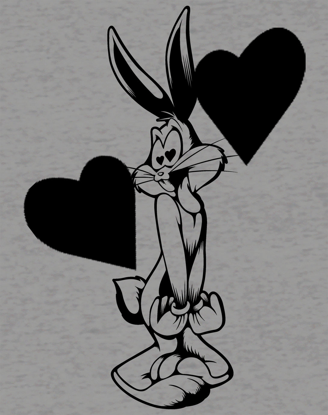 Looney Tunes Bugs Bunny Line Hearts Official Men's T-shirt Sports Grey - Urban Species Design Close Up