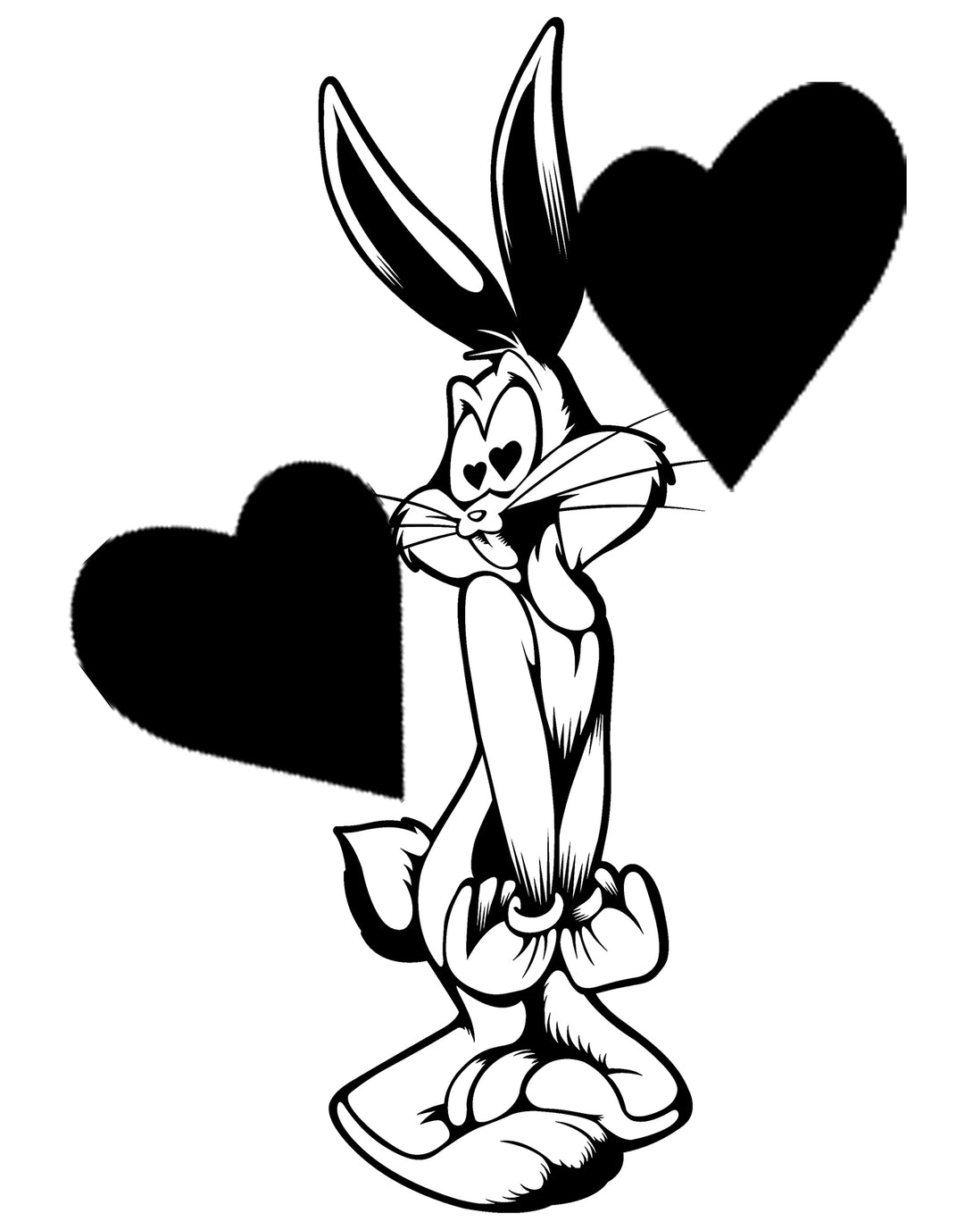 Looney Tunes Bugs Bunny Line Hearts Women's T-shirt White - Urban Species Design Close Up