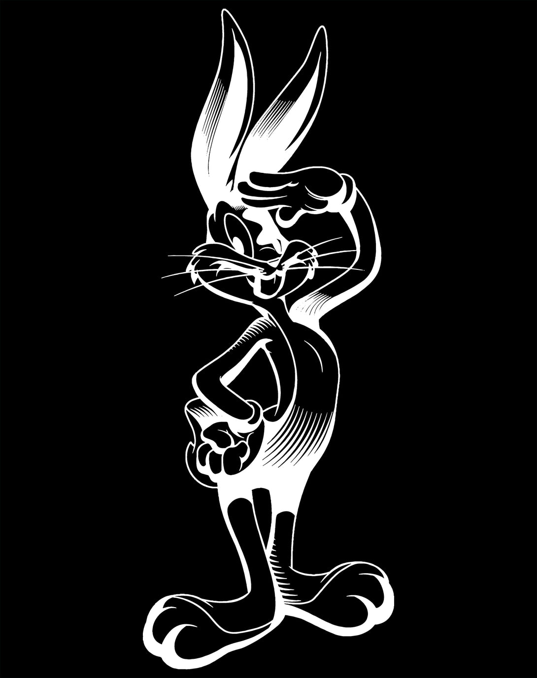 Looney Tunes Bugs Bunny Line Salute Official Men's T-shirt Black - Urban Species Design Close Up