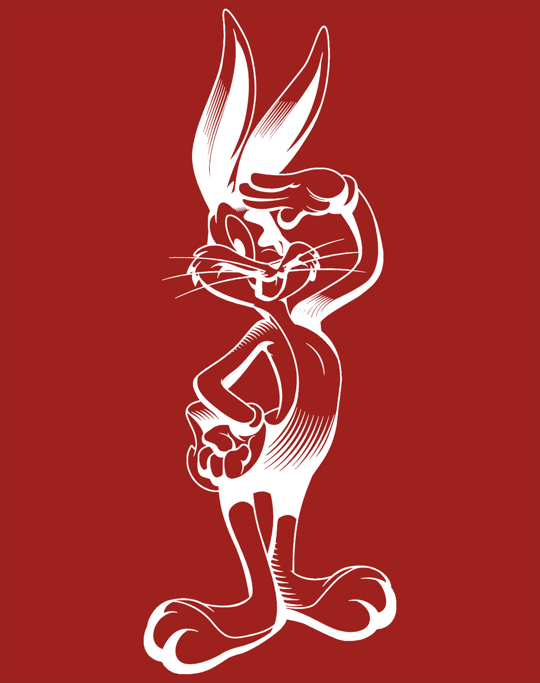 Looney Tunes Bugs Bunny Line Salute Official Men's T-shirt Red - Urban Species Design Close Up