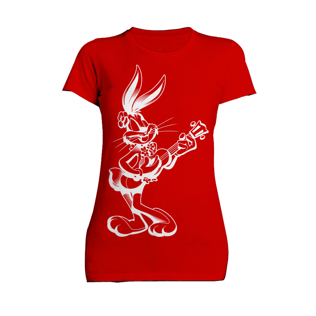 Looney Tunes Bugs Bunny Line Ukulele Women's T-shirt Red - Urban Species