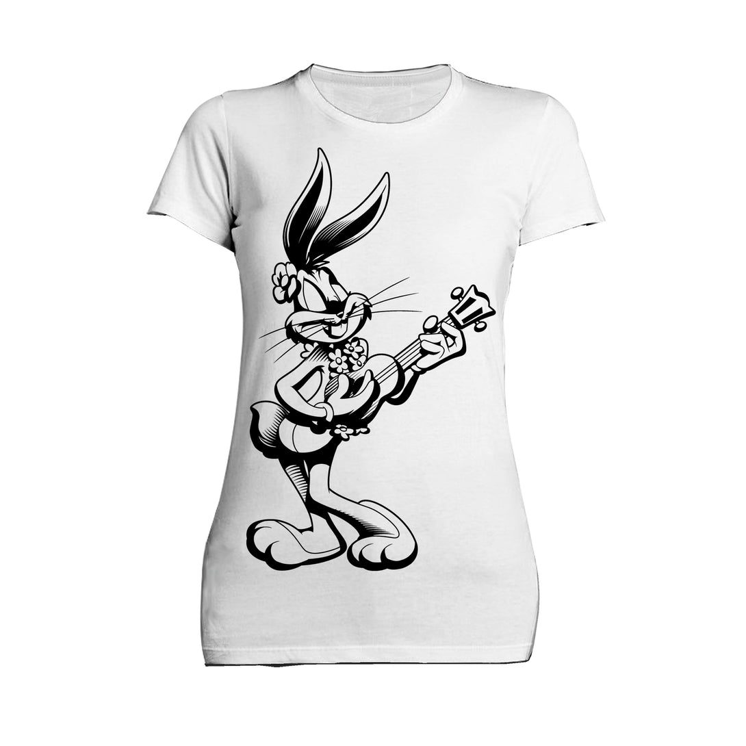 Looney Tunes Bugs Bunny Line Ukulele Women's T-shirt White - Urban Species