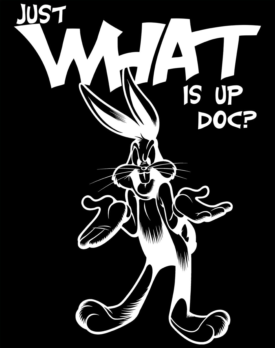 Looney Tunes Bugs Bunny Line Whats Up Doc Official Men's T-shirt Black - Urban Species Design Close Up