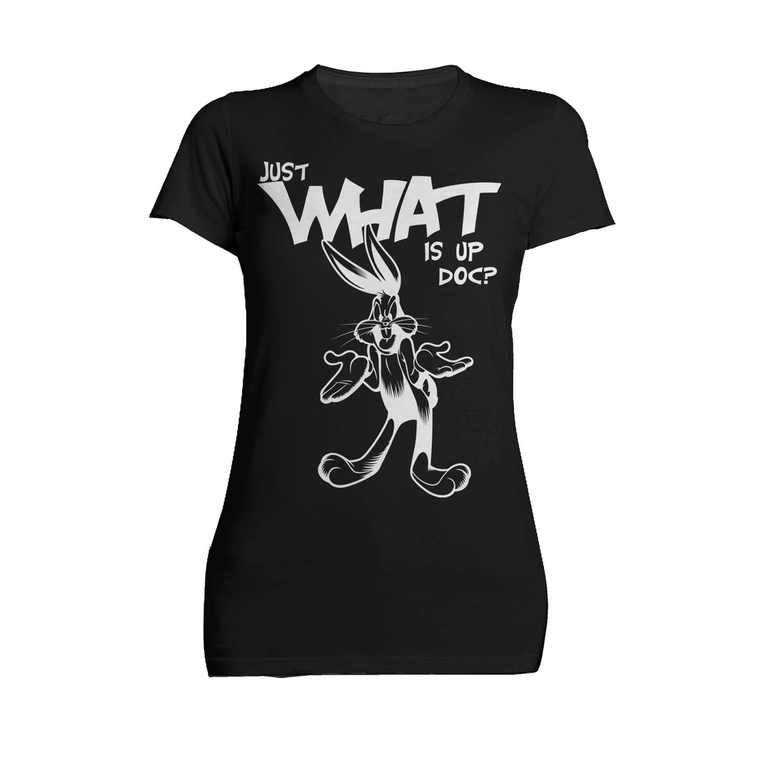 Looney Tunes Bugs Bunny Line Whats Up Doc Women's T-shirt Black - Urban Species