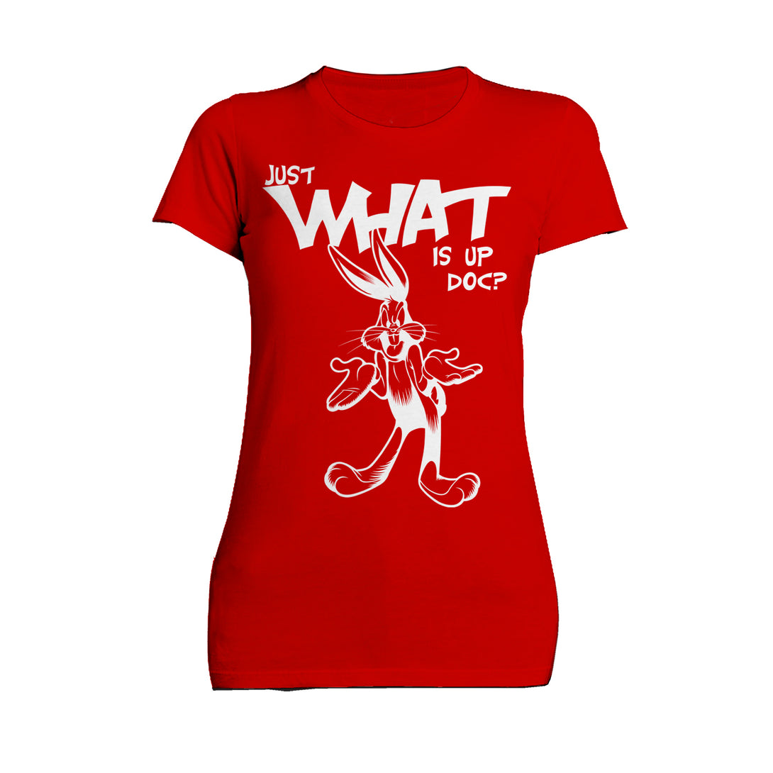 Looney Tunes Bugs Bunny Line Whats Up Doc Women's T-shirt Red - Urban Species