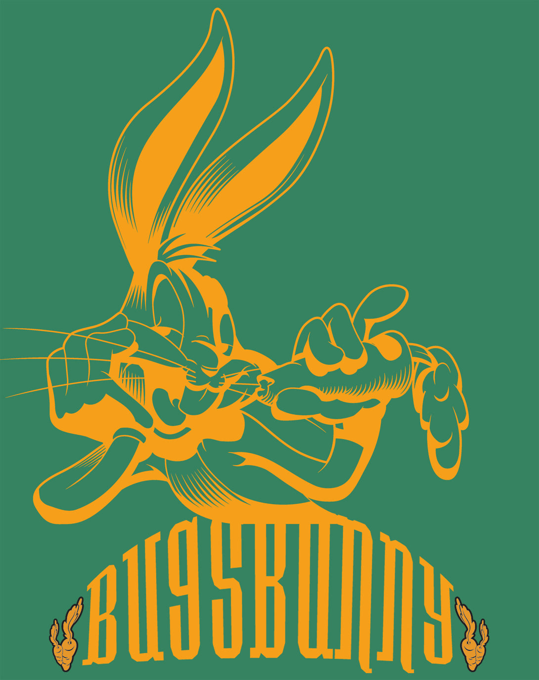Looney Tunes Bugs Bunny Logo Carrot Smile Official Men's T-shirt Green - Urban Species Design Close Up