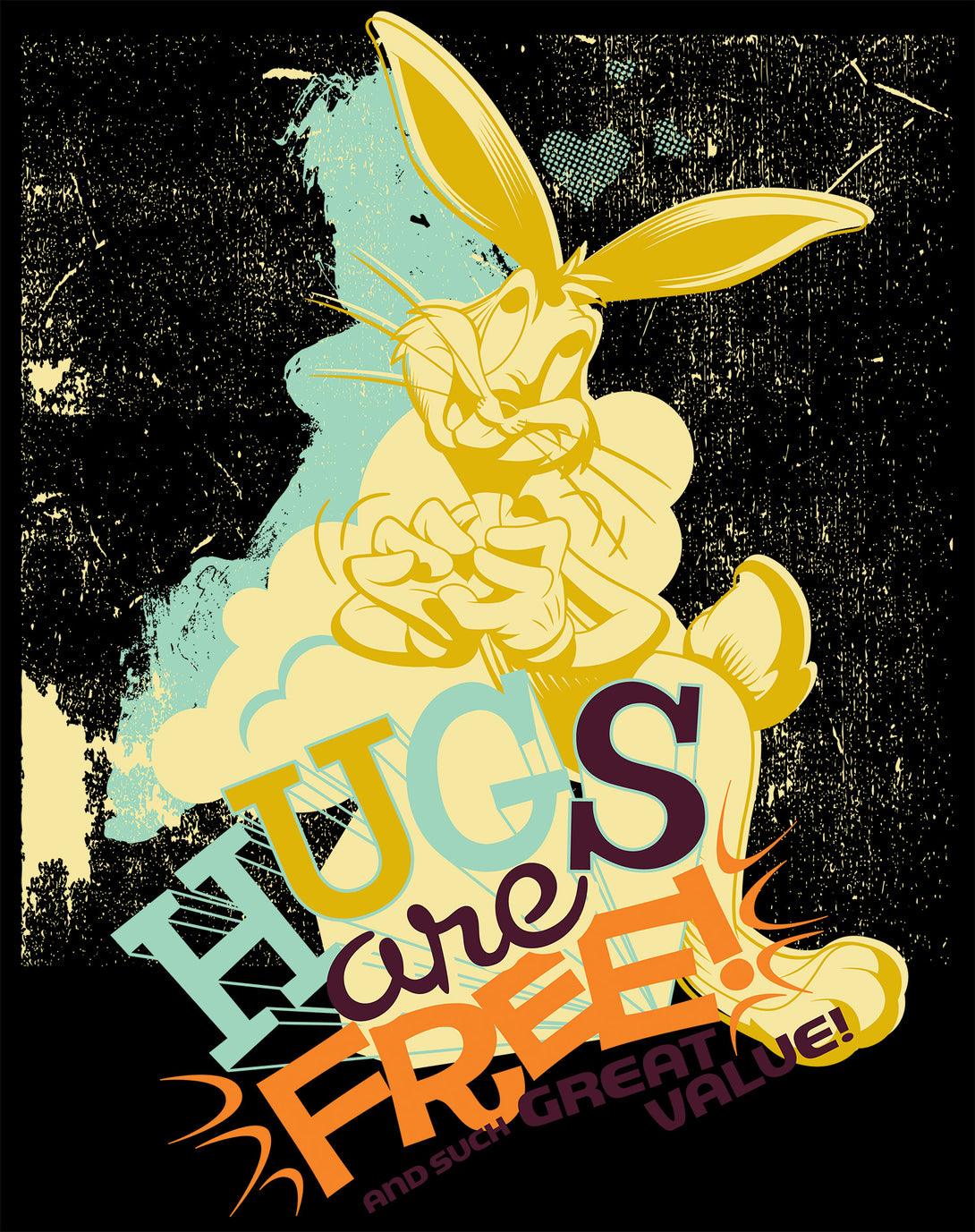 Looney Tunes Bugs Bunny Retro Hugs Free Official Men's T-shirt Black - Urban Species Design Close Up