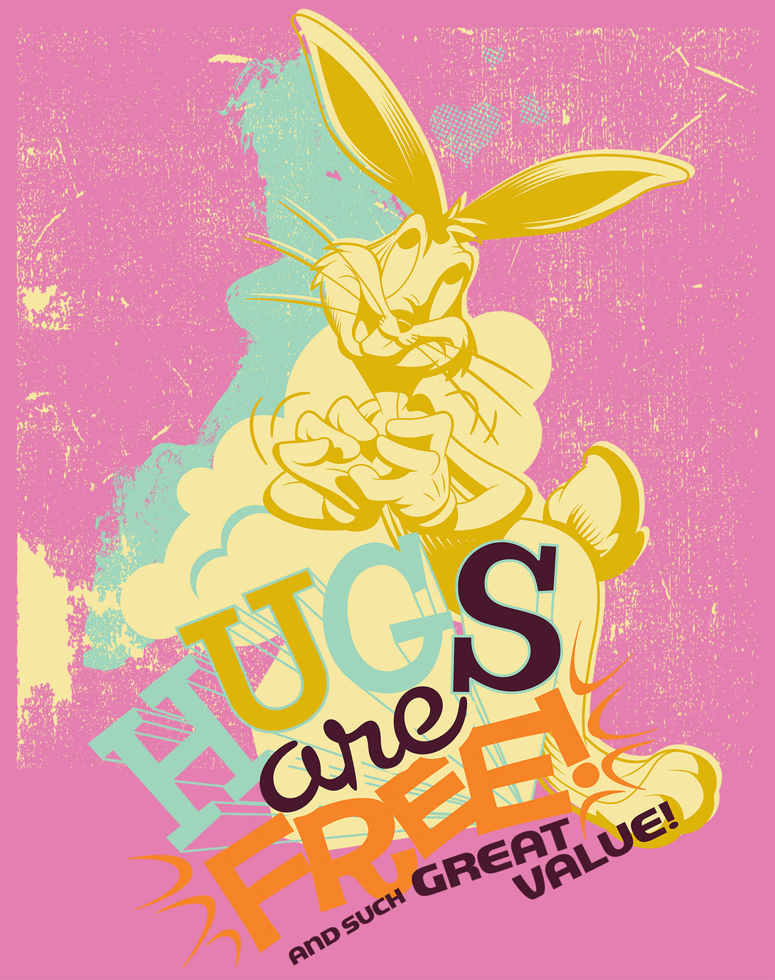 Looney Tunes Bugs Bunny Retro Hugs Free Official Men's T-shirt Pink - Urban Species Design Close Up