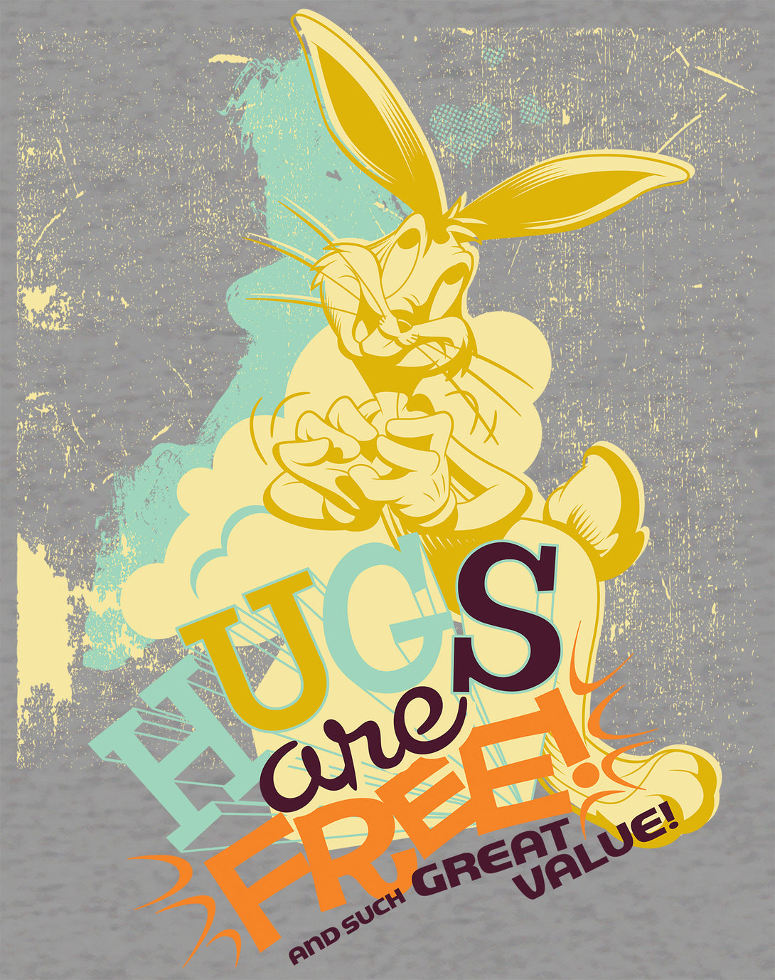 Looney Tunes Bugs Bunny Retro Hugs Free Official Men's T-shirt Sports Grey - Urban Species Design Close Up