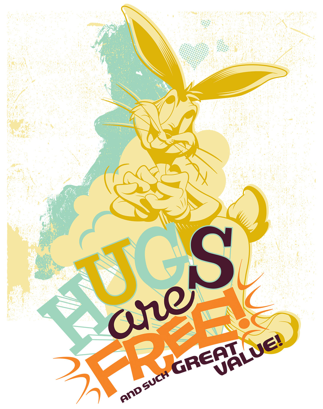 Looney Tunes Bugs Bunny Retro Hugs Free Official Men's T-shirt White - Urban Species Design Close Up