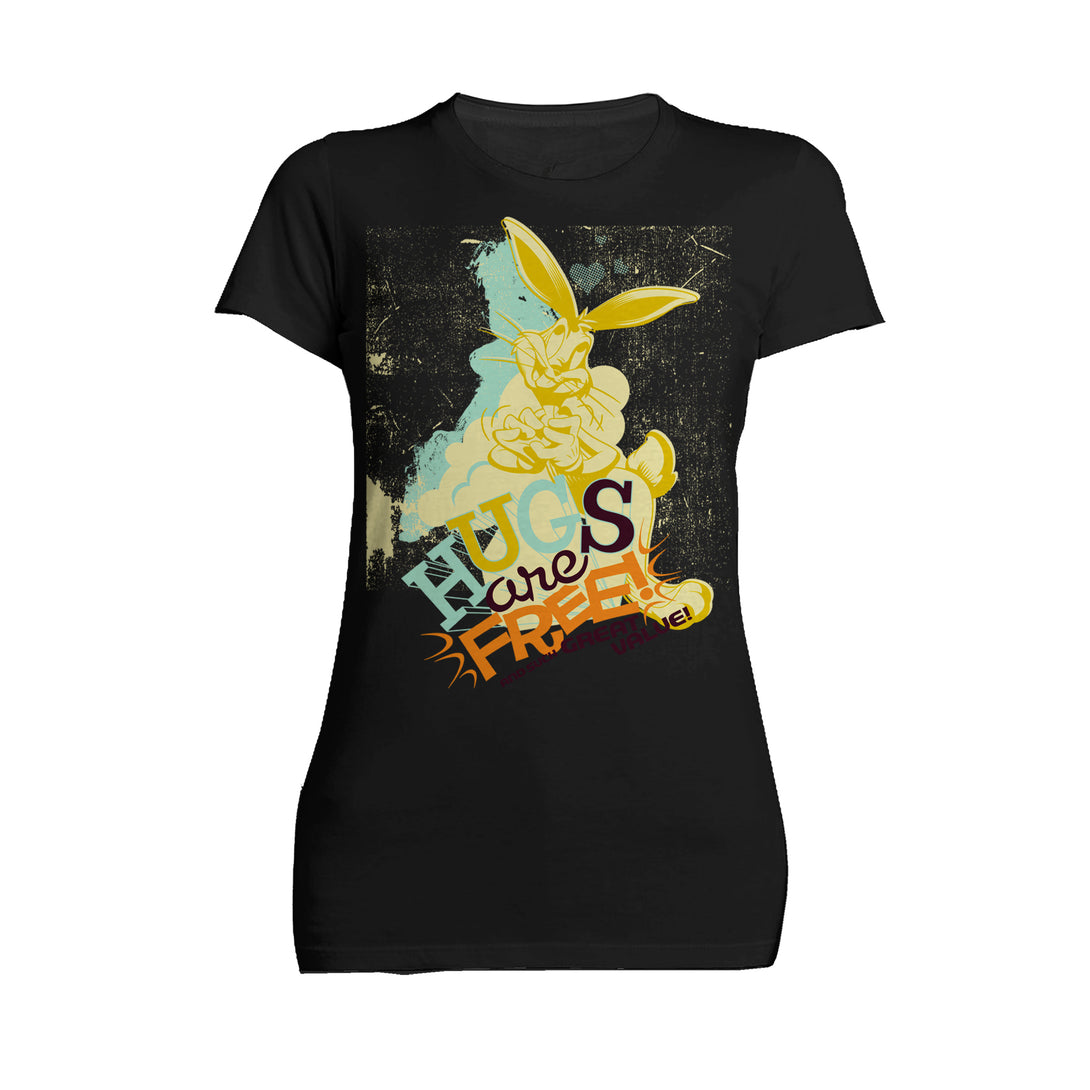 Looney Tunes Bugs Bunny Retro Hugs Free Women's T-shirt Black - Urban Species