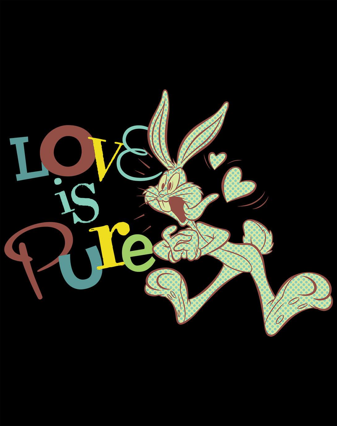 Looney Tunes Bugs Bunny Retro Love Pure Women's T-shirt Black - Urban Species Design Close Up