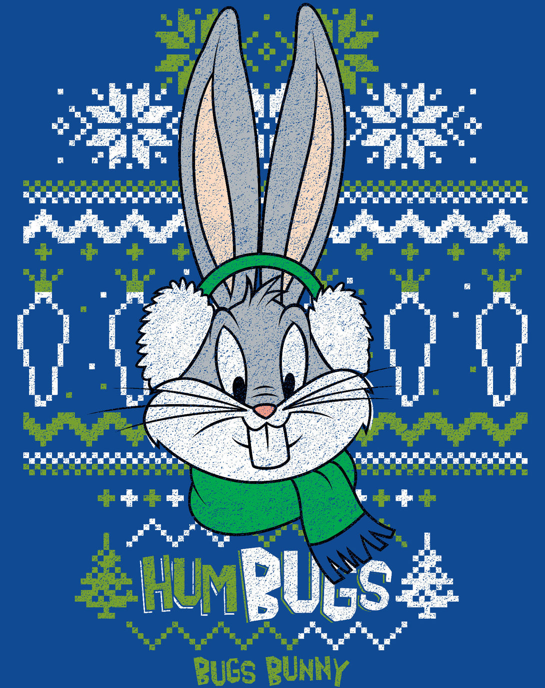 Looney Tunes Bugs Bunny Xmas HumBugs Official Youth T-Shirt Blue - Urban Species Design Close Up