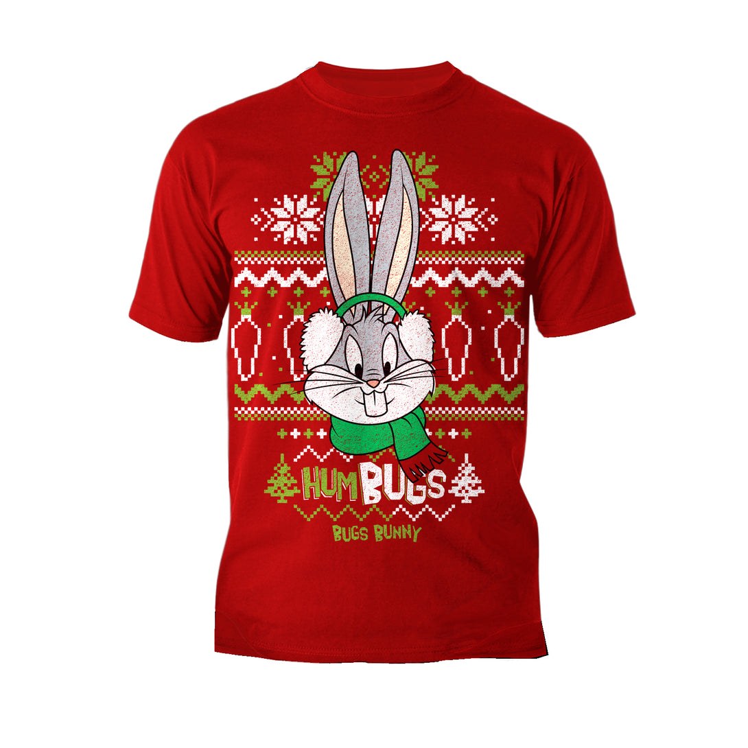 Looney Tunes Bugs Bunny Xmas HumBugs Official Men's T-Shirt Red - Urban Species