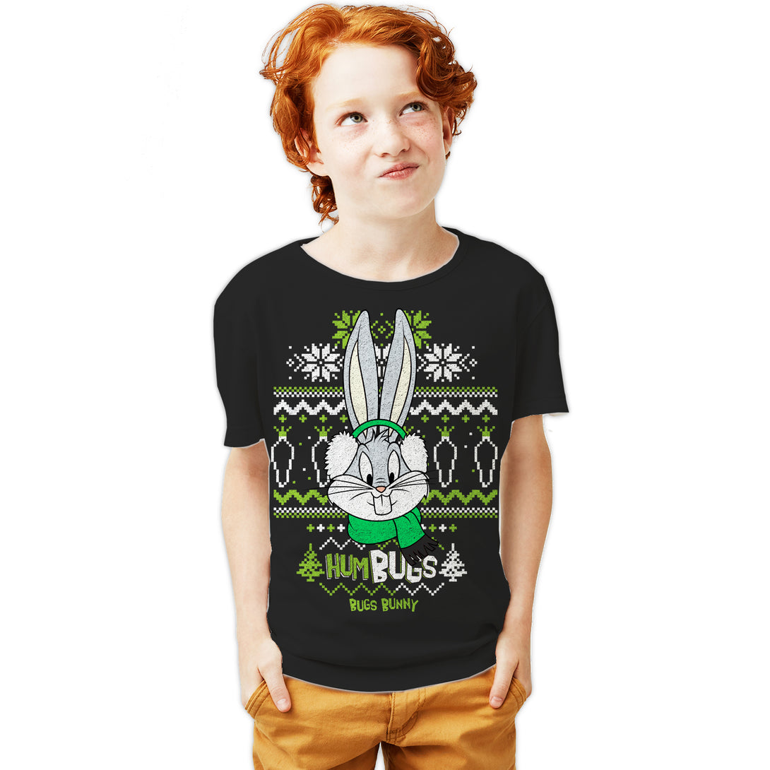 Looney Tunes Bugs Bunny Xmas HumBugs Official Youth T-Shirt Black - Urban Species