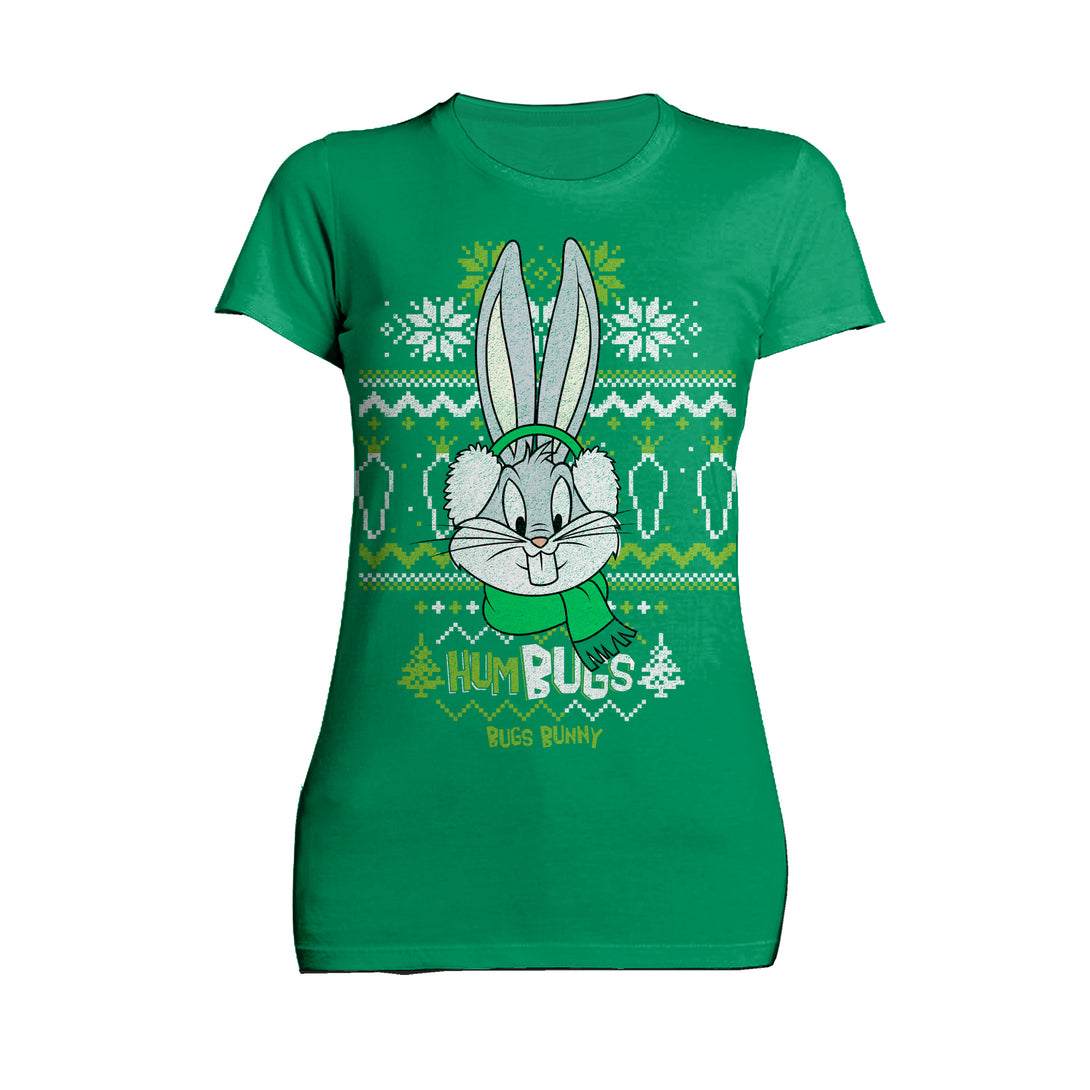 Looney Tunes Bugs Bunny Xmas HumBugs Official Women's T-Shirt Green - Urban Species