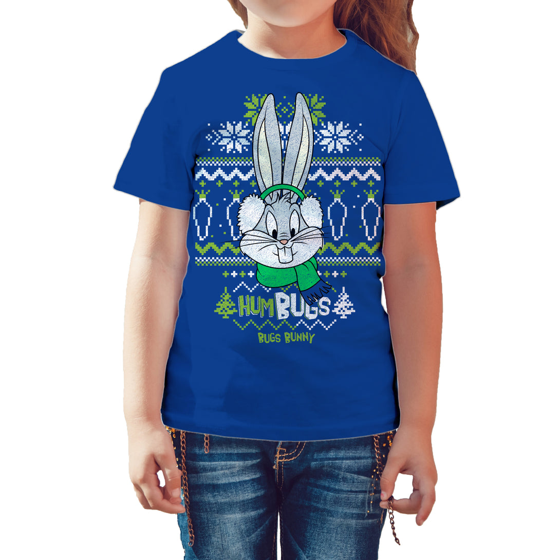 Looney Tunes Bugs Bunny Xmas HumBugs Official Kid's T-Shirt Blue - Urban Species