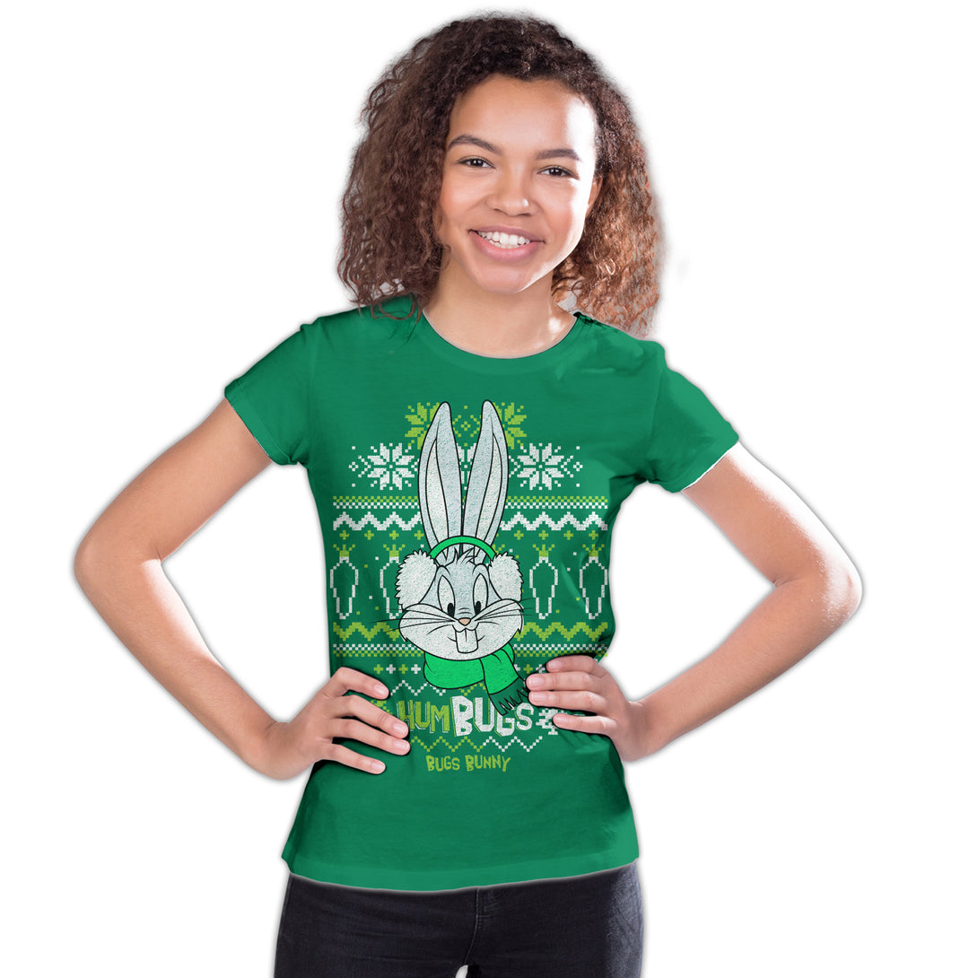 Looney Tunes Bugs Bunny Xmas HumBugs Official Youth T-Shirt Green - Urban Species