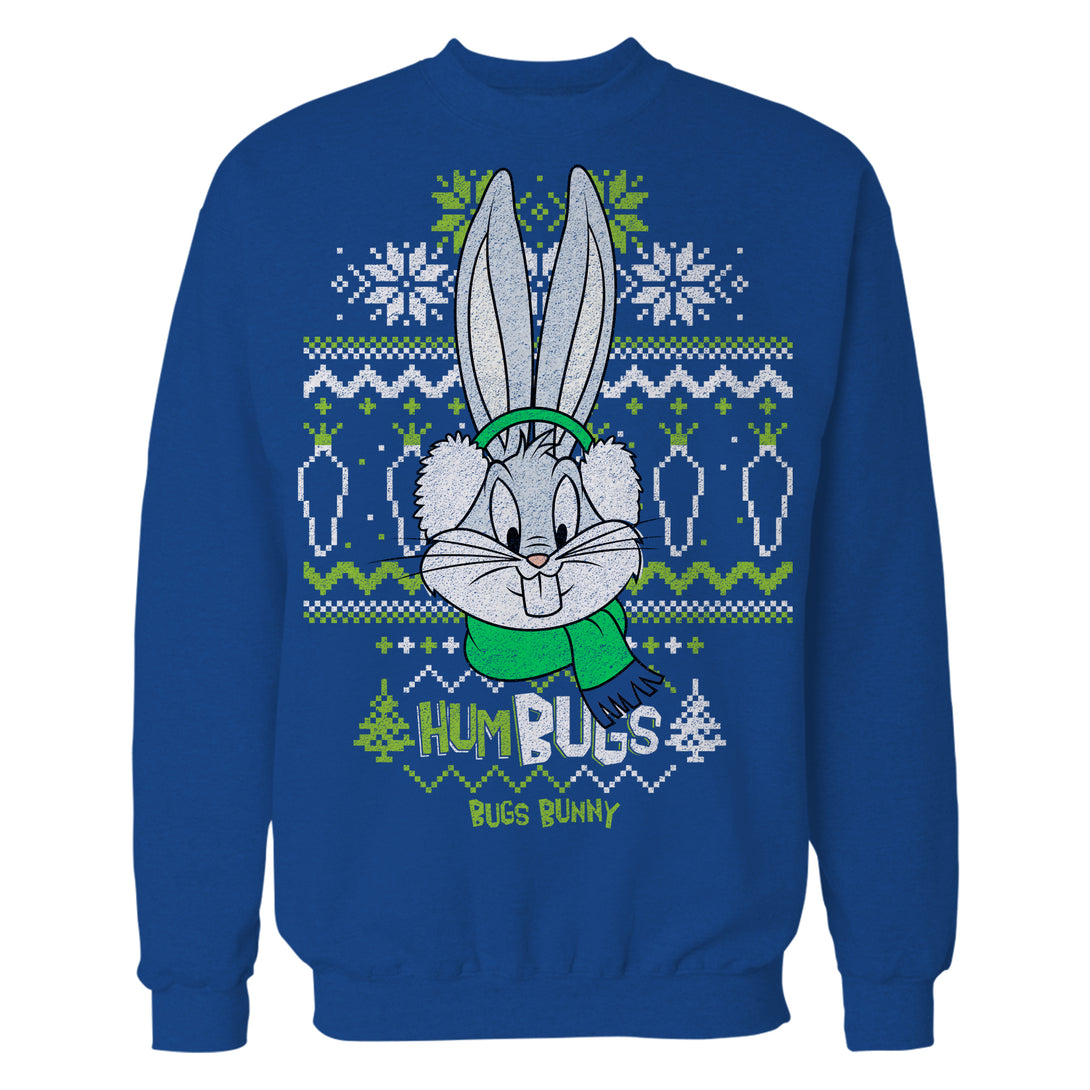 Looney Tunes Bugs Bunny Xmas HumBugs Official Men's Sweatshirt Blue - Urban Species