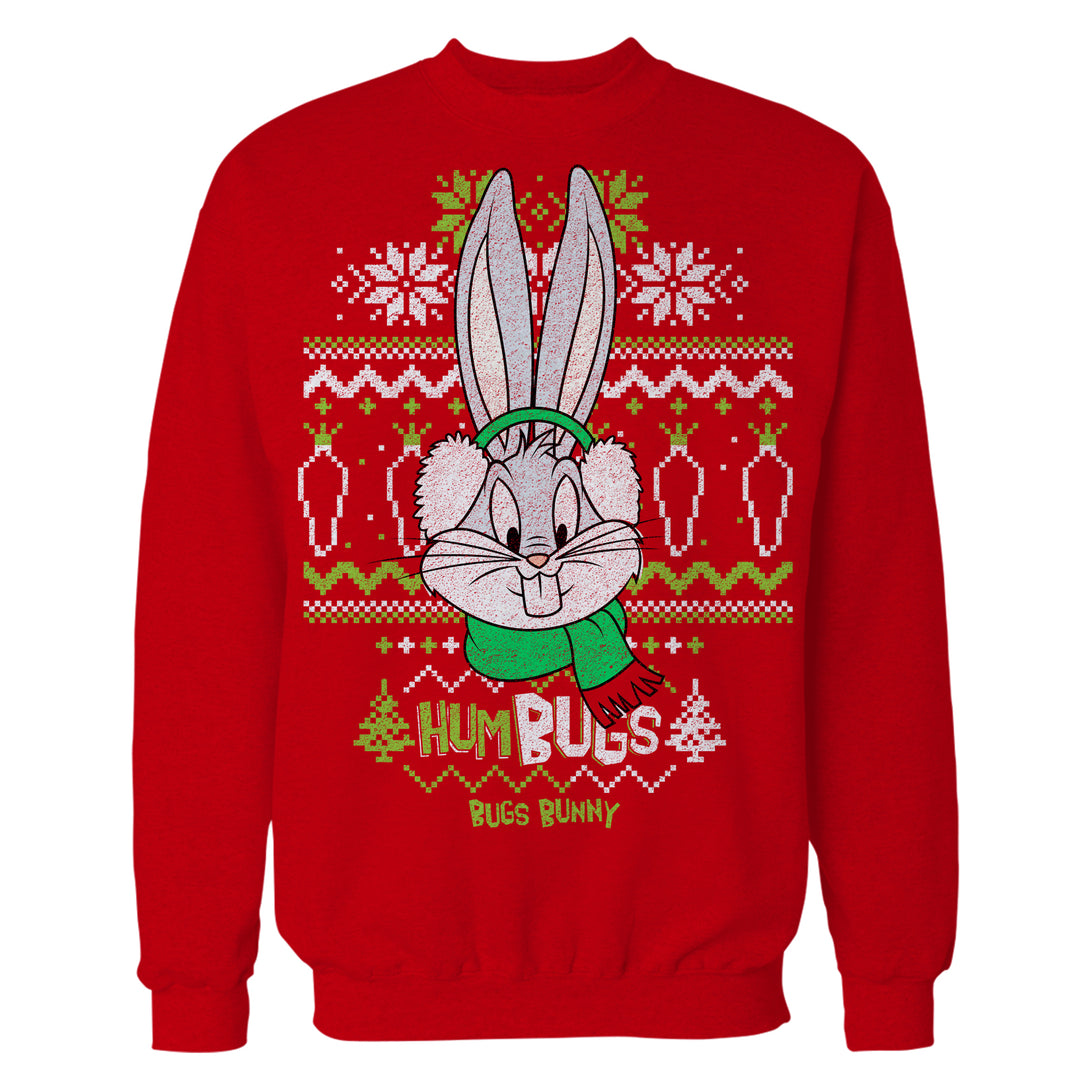 Looney Tunes Bugs Bunny Xmas HumBugs Official Men's Sweatshirt Red - Urban Species